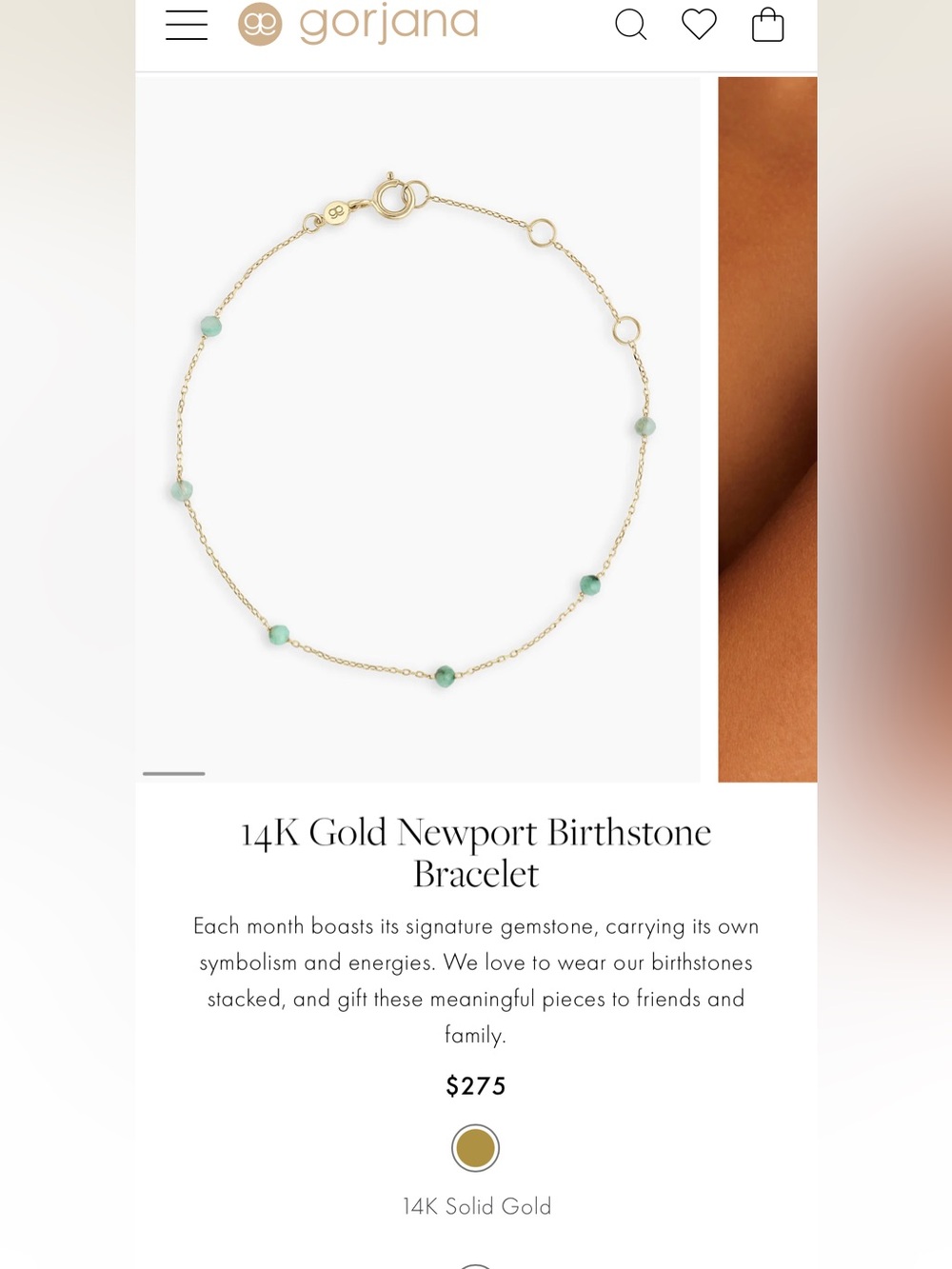 Gorjana with Emerald birthstones 14K Gold Newport Birthstone Bracelet
